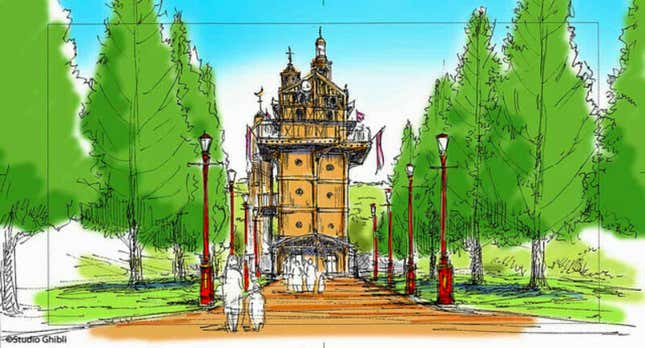 Imagen para el artículo titulado Vas a empezar a ahorrar cuando veas los bocetos del nuevo parque temático de Studio Ghibli en Japón