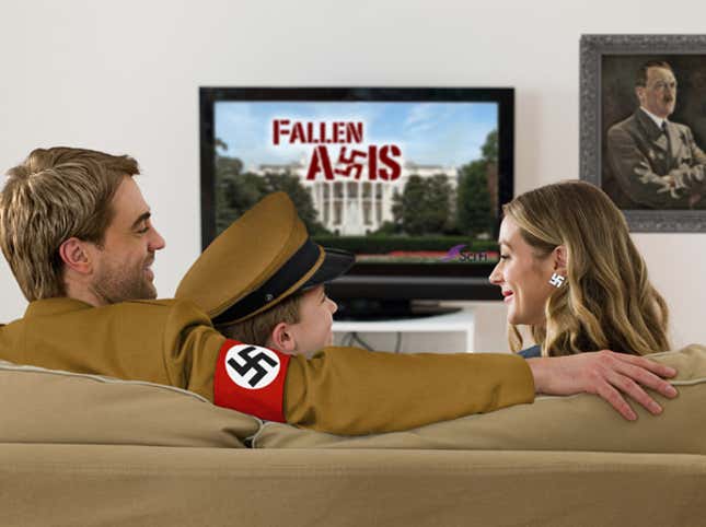 A father relaxes with wife and son after a long day of building panzerkampfwagens.