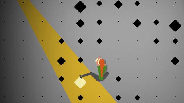 A character climbing a rock wall in mobile game Crux