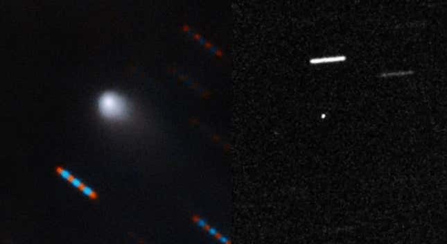 Comet Borisov (left) versus ‘Oumuamua (right).