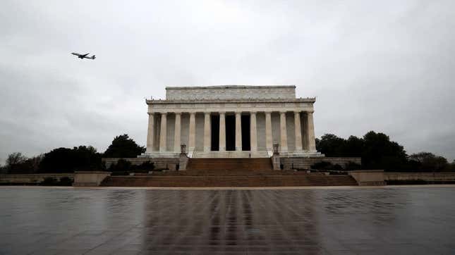 The plaza in front of the Lincoln Memorial in Washington D.C. is empty on March 17, 2020.