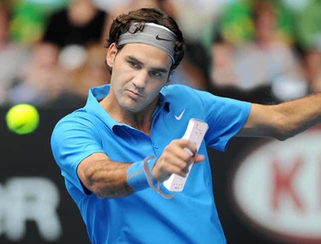 Image for article titled Roger Federer Shows Up On Court With Wii Controller