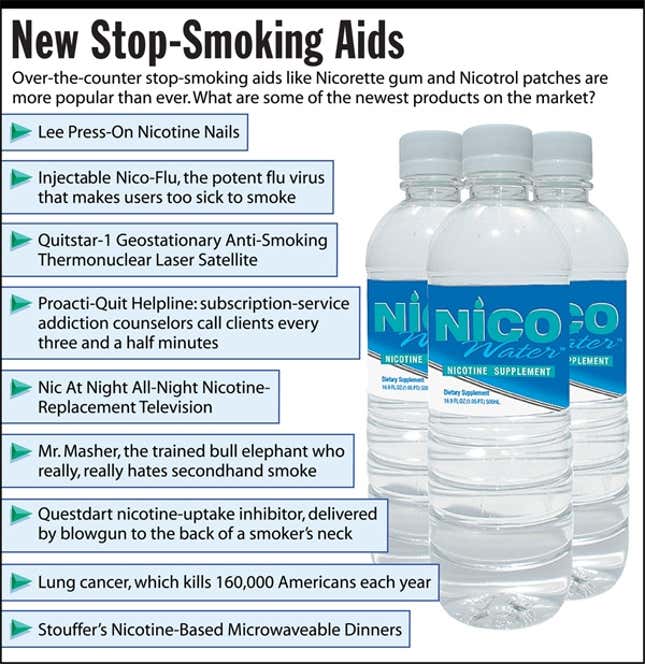 Over-the-counter stop-smoking aids like Nicorette gum and Nicotrol patches are more popular than ever. What are some of the newest prodcuts on the market?