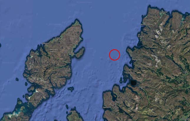 The red circle indicates the proposed site of the 1.2-billion-year-old impact crater.