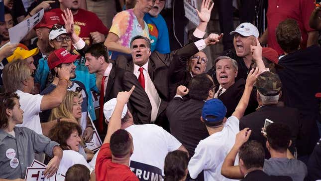 Image for article titled Violence Erupts At Trump Rally After Supporters Clash With Protesting GOP Leaders