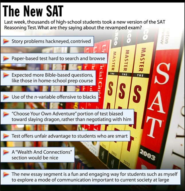 Last week, thousands of high-school students took a new version of the SAT Reasoning Test. What are they saying about the revamped exam?