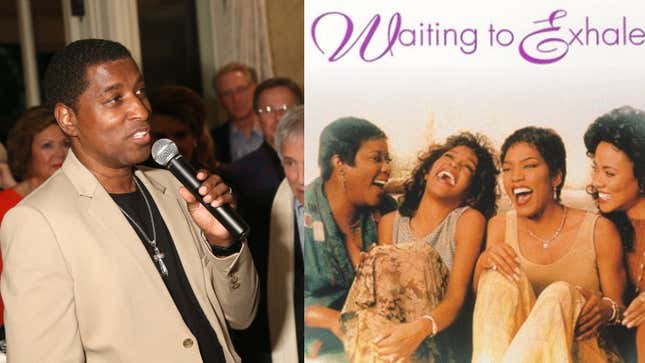 (L-R): Kenny Babyface Edmonds speaks during a private dinner for The Kennedy Center’s National Committee For The Performing Arts on April 13, 2019, in Los Angeles, Calif.; Waiting to Exhale (1995) poster 