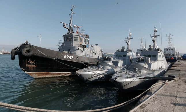 A photo of the three Ukrainian warships, with no hint of the horrors waiting inside. 