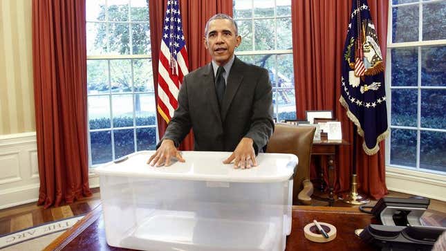 Image for article titled Obama Announces Plan To Store Nation’s Extra Stuff In Large Plastic Crate