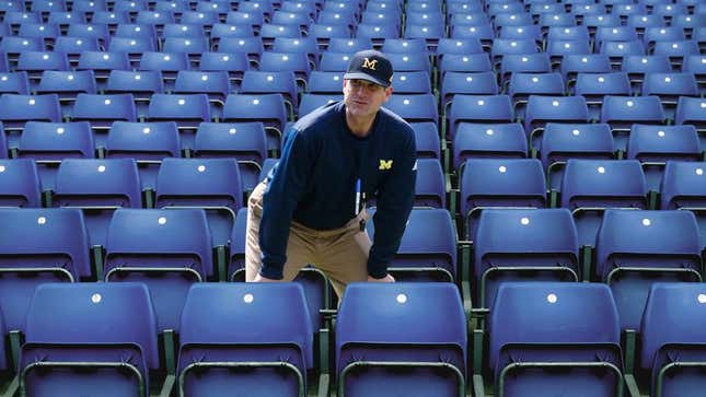 Image for article titled Jim Harbaugh Spends Day Testing Every Single Seat View In Michigan Stadium