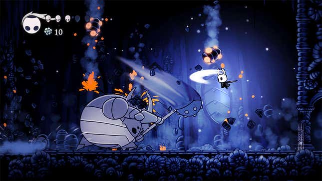 a boss fight in hollow knight on the nintendo switch