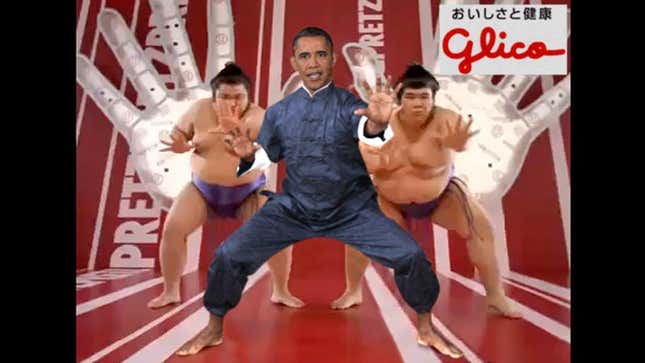A scene from the president&#39;s advertisement for Glico Pretz Ham &amp; Cheese.