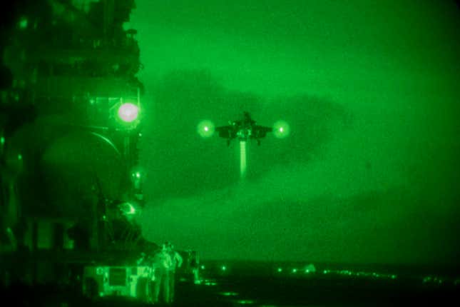 F-35B during twilight landing, USS Wasp, June 2019.
