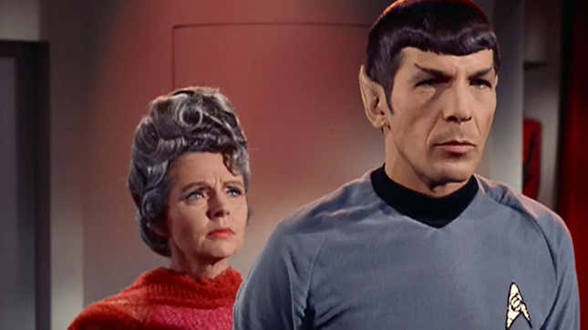 Amanda and Spock have a tense discussion in what is arguably Fontana’s finest work on Trek, “Journey to Babel.”
