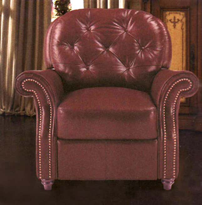 The chair, with the gold buttons and everything.