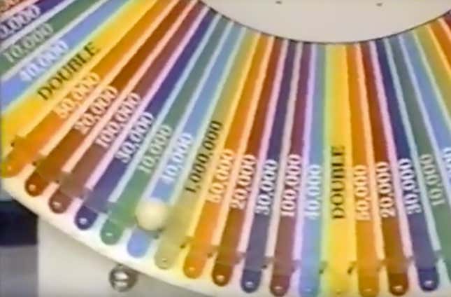 A closeup shot of The Big Spin’s lucrative wheel, with a ball instead of a clapper