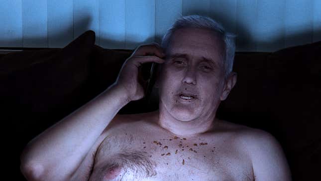 Image for article titled ‘Whatavirus?’ Says Half-Naked Mike Pence Brushing Crumbs Off Stomach While Taking First Call From Trump In 18 Months