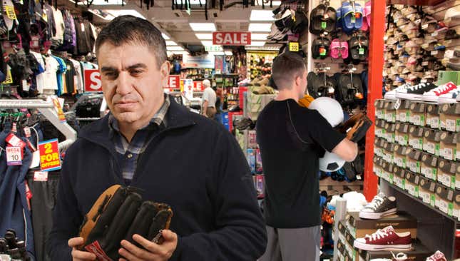 Image for article titled Everyone In Sporting Goods Store Looking For Something To Get On Stepson’s Good Side