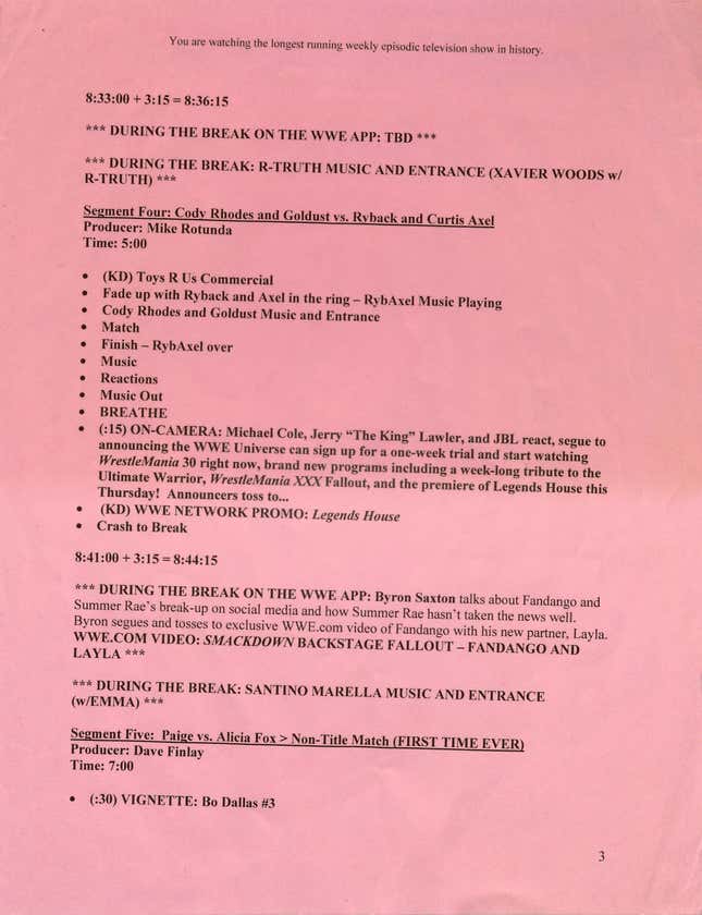 Image for article titled This Is What A WWE Raw Script Looks Like