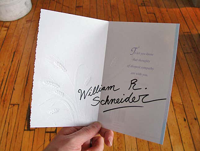 Image for article titled Signature Dominates Sympathy Card