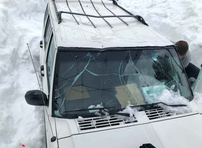 Image for article titled A Tesla Engineer's Jeep Ended Up Under 10 Feet of Snow for Months and It's Still There