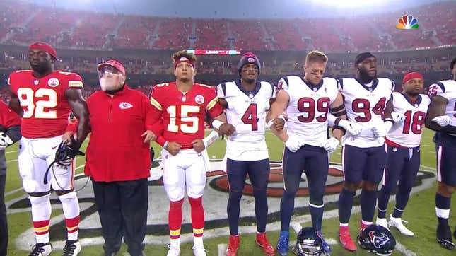 Image for article titled Welcome to Trump&#39;s America, Where NFL Players Taking a Moment of Silence for Racial Equality Get Booed