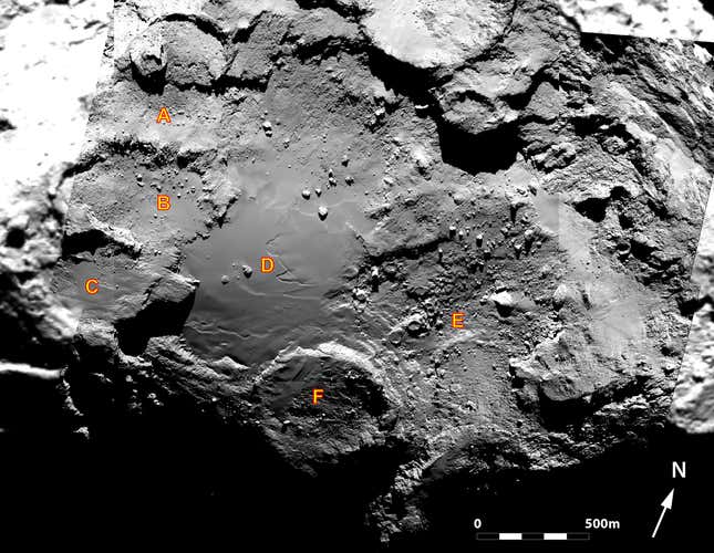 Accumulation basins identified within the Imhotep region on Comet 67P/Churyumov-Gerasimenko.