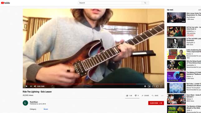 Image for article titled YouTuber’s Enthusiasm Clearly Flagging By 45th Minute Of ‘Ride The Lightning’ Guitar Solo Lesson