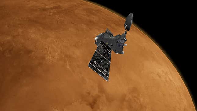 Ilustración de la sonda Trace Gas Orbiter sobre Marte.
