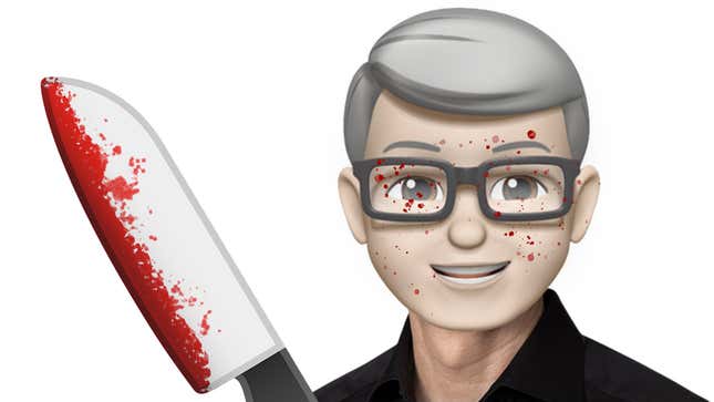 Tim Cook holding a bloody knife