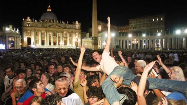 Catholics cavort in St. Peter&#39;s square last week.