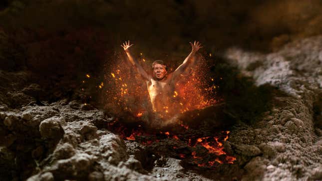 Image for article titled Tiny, Rejuvenated Jimmy Carter Emerges From Pile Of Ashes After Aged Ex-President Bursts Into Flames