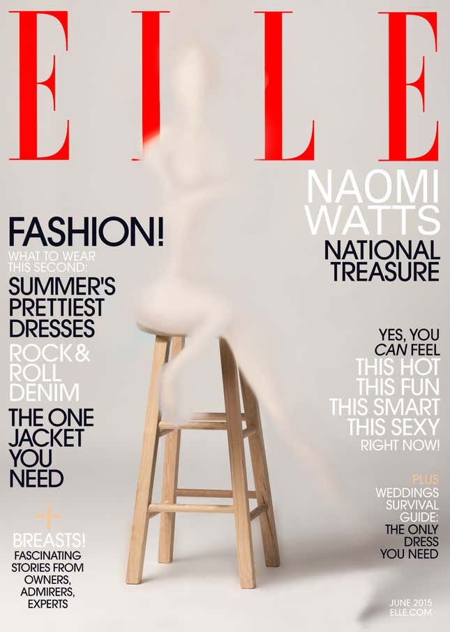 Image for article titled ‘Elle’ Magazine Accidentally Airbrushes Naomi Watts Out Of Cover Altogether