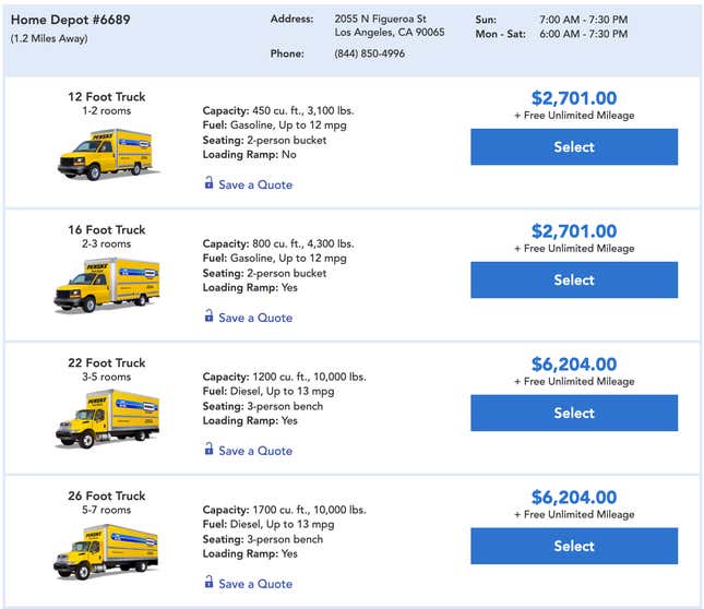 Image for article titled Moving Truck Prices In LA And San Francisco Are Skyrocketing Due To Demand