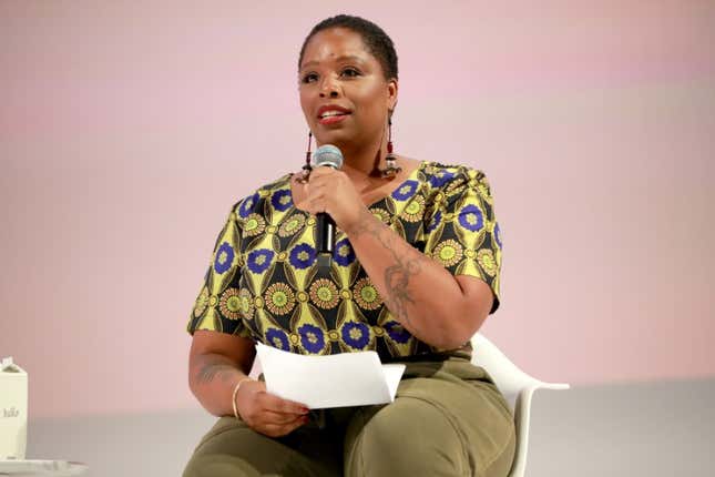 Black Lives Matter co-founder Patrisse Cullors speaks on stage at the Teen Vogue Summit 2019 on November 02, 2019, in Los Angeles, Calif. 