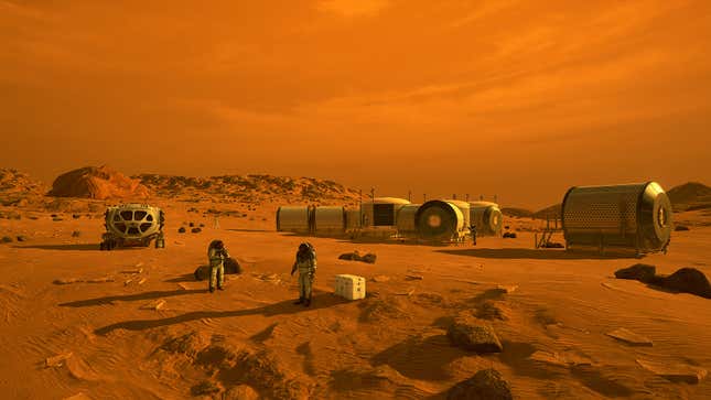 Conceptual image showing a crewed mission on the Martian surface. 