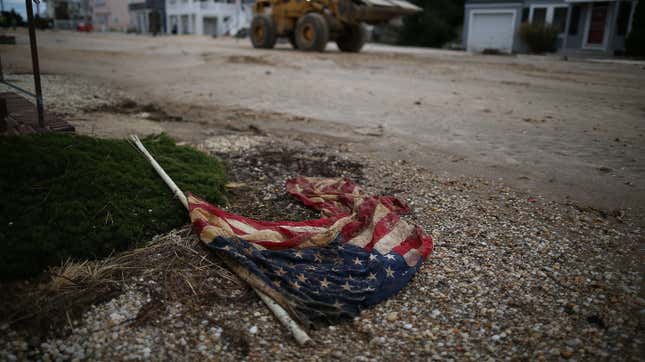 A photo taken of Long Beach Island, New Jersey in the week after Hurricane Sandy made landfall.