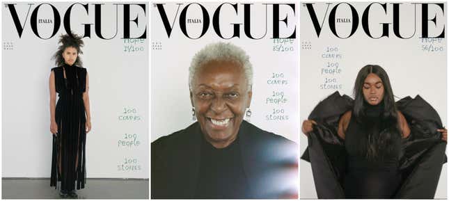 Zazie Beetz, left; Bethann Hardison; Precious Lee for Vogue Italia’s September issue.