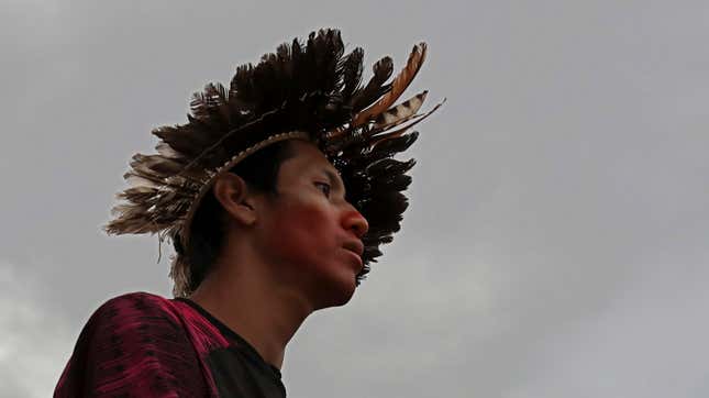 Indigenous people are particularly at risk. This indigenous man from the Guarani Mbya community in Brazil was protesting to have his people’s voice heard in a land rights dispute in February 2019.