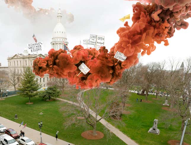 Image for article titled Billions Of Viruses Gathered Outside Michigan State Capitol Call For End To Social Distancing Measures