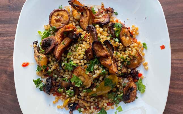 Air Fried Harissa Mushrooms with Toasted Couscous