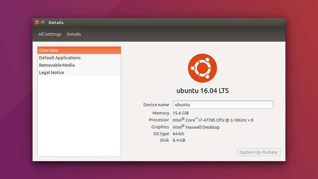 A screenshot of Ubuntu, a Linux distro 