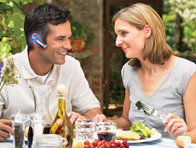 Image for article titled Bluetooth Headset Worn Throughout Date