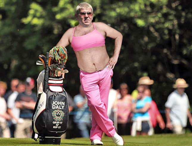 Image for article titled John Daly Honors Amy Mickelson By Wearing Pink Sports Bra