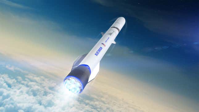Artist’s depiction of New Glenn, a rocket currently being developed by the Jeff Bezos-led aerospace firm Blue Origin. 
