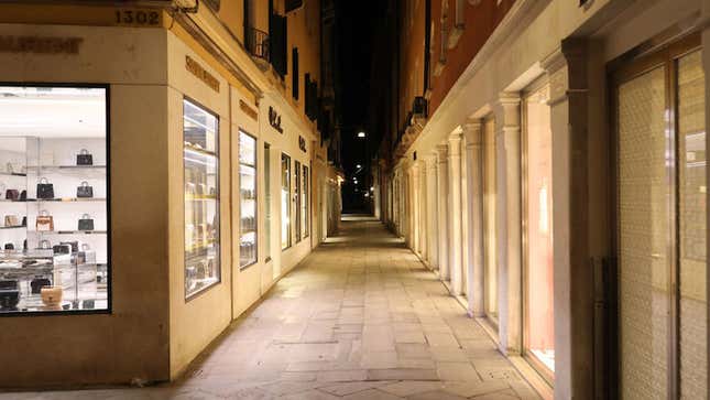 An empty road in Venice, Italy on March 8. Venice is one of the cities in Northern Italy that the government has decided to lock down to prevent the spread of the novel coronavirus.
