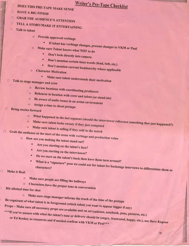 Image for article titled This Is What A WWE Raw Script Looks Like