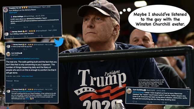 Image for article titled We Checked Out Curt Schilling&#39;s Twitter History and He Looks Awfully Complicit or Stupid (or Both!) in Wall Scam