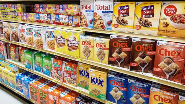 Fully stocked cereal aisle