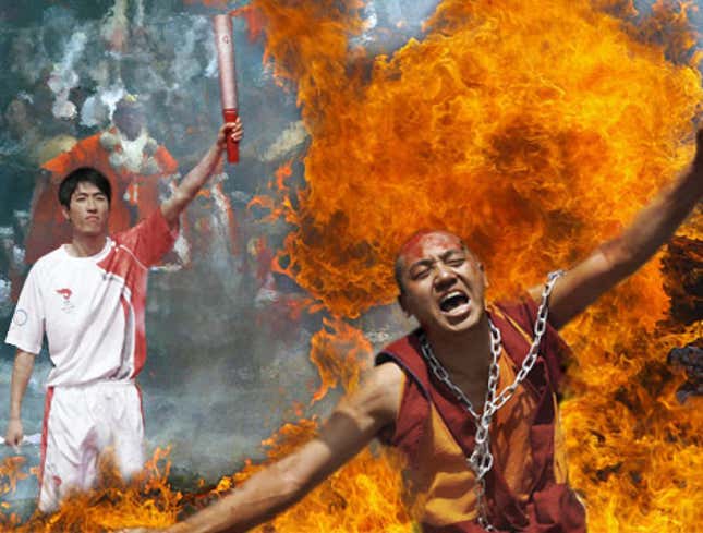 Image for article titled Olympic Torch Used To Ignite Tibetan Protesters